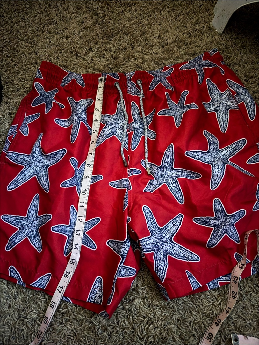 Men's Red Starfish Athletic Swim Shorts with Drawstring